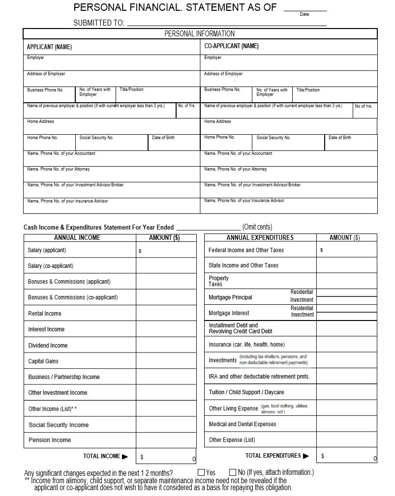 40+ Personal Financial Statement Templates & Forms   Template Lab