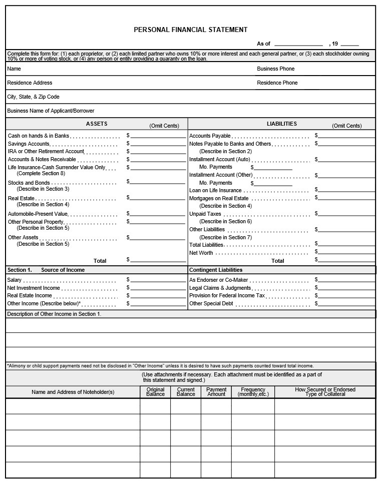 Printable Personal Financial Statement Form | shop fresh