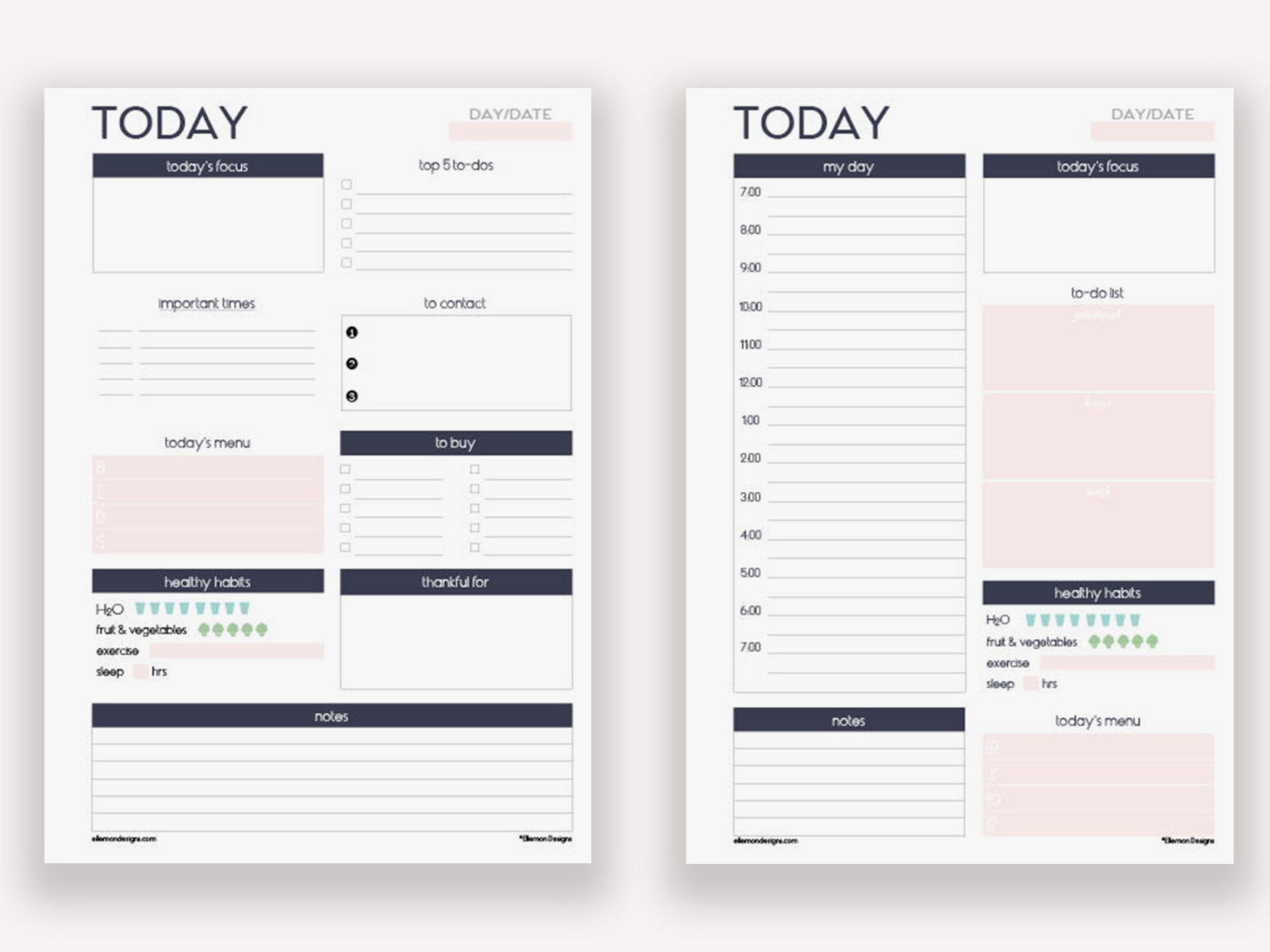 Two Filofax PERSONAL Daily Planners Printable Inserts Refills | Etsy