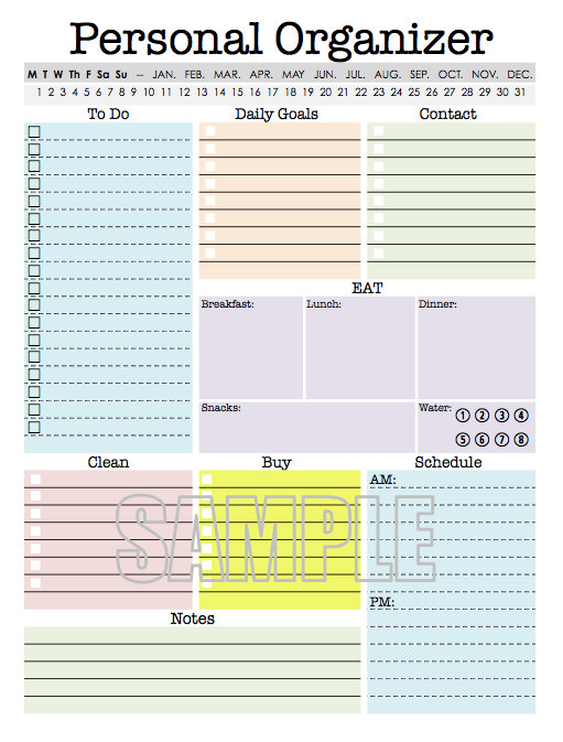 Personal Organizer   EDITABLE   Daily planner, weekly planner, to 