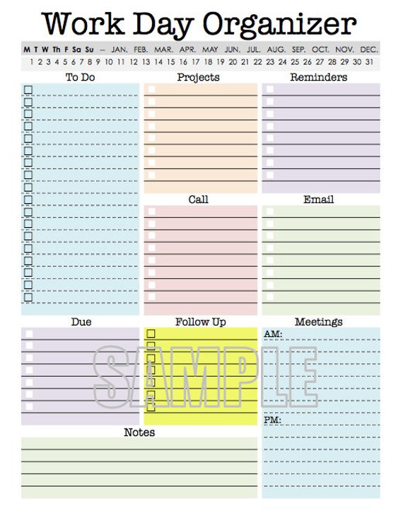 Work Day Organizer planner page work planner printable | Etsy