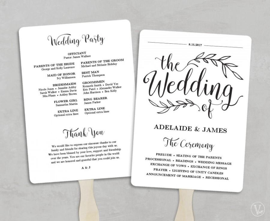 Printable Wedding Program Template, Fan Wedding Program, Kraft 