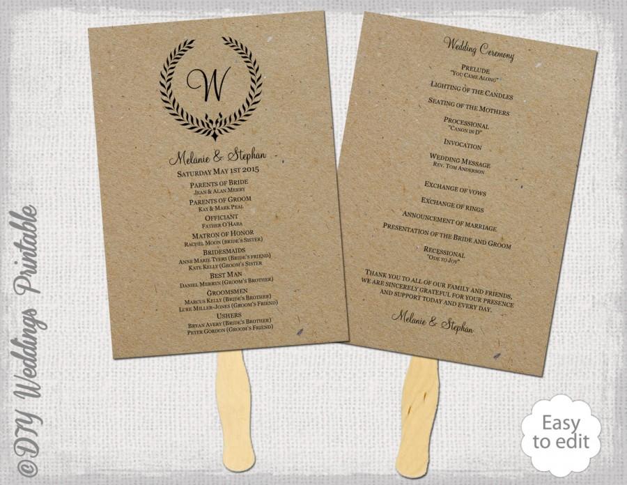 Rustic Wedding Fan Program Template 