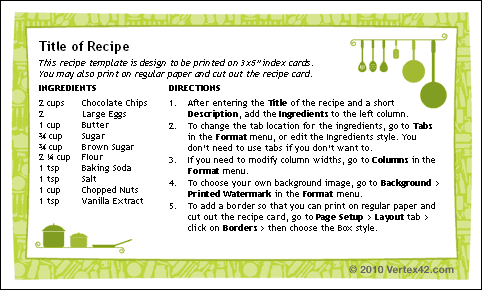 Free Printable Recipe Card Template for Word