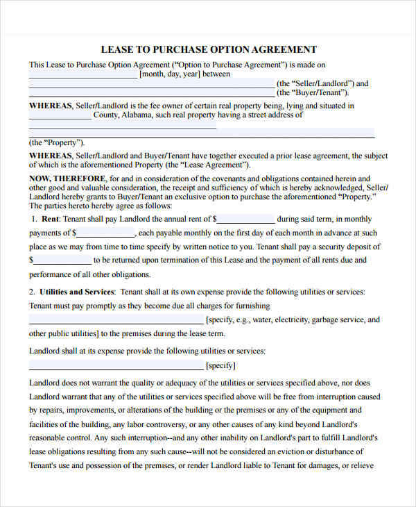 Free Printable Rent To Own Lease Agreement Template