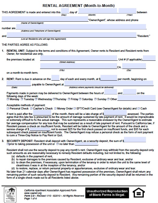 california month to month rental agreement template month to month 