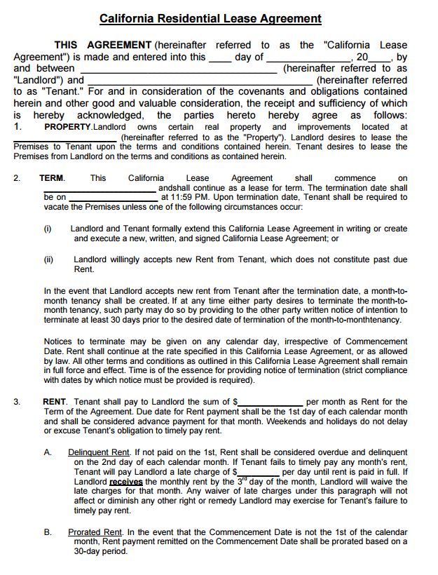 Free California Residential Lease Agreement Form | PDF Template 