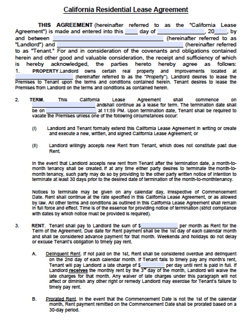 Free California Residential Lease Agreement | PDF | Word (.doc)