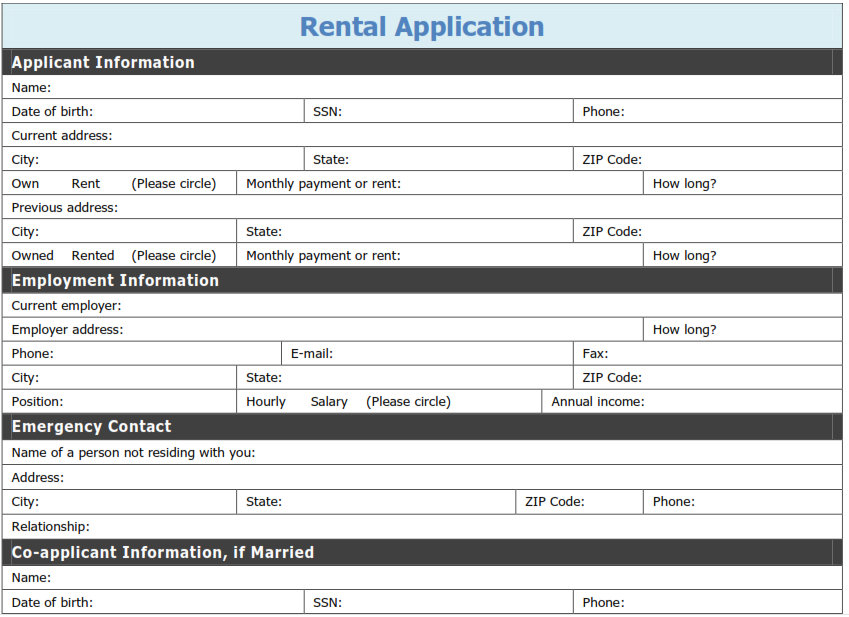 Printable Rental Applications Free Shop Fresh