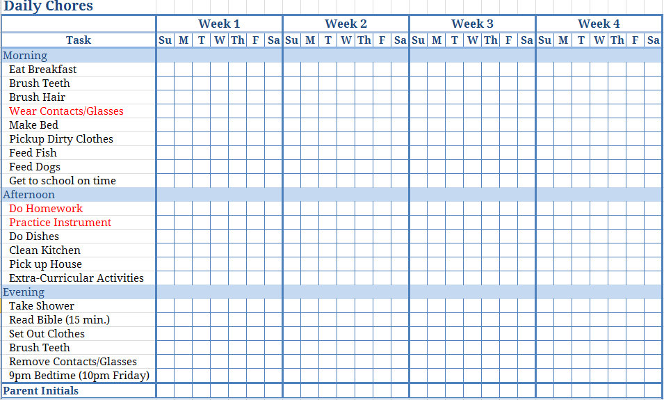 weekly chore chart printable   Demire.agdiffusion.com