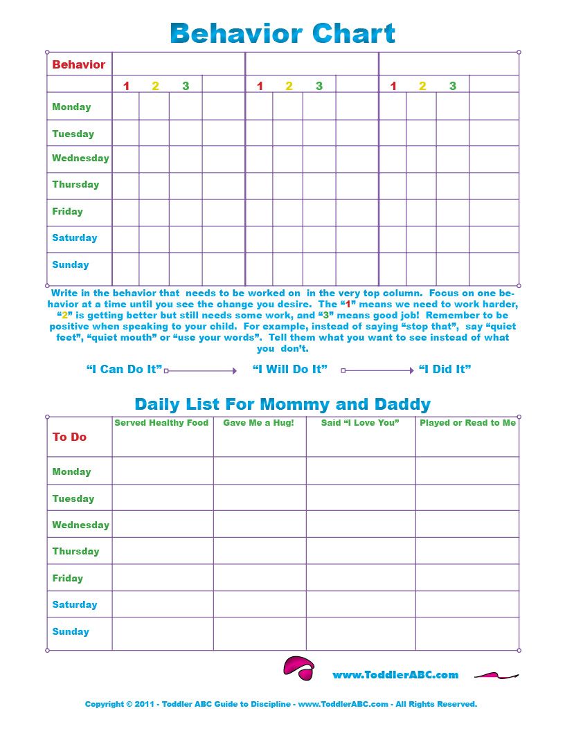 Free Printable Toddler Behavior Chart for 1, 2, 3, 4 and 5 year 