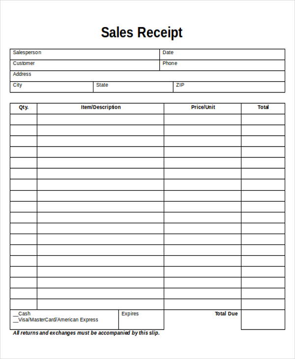 Free Printable Sales Receipt Template