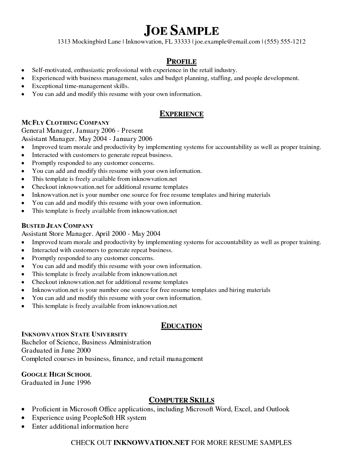 Resume Templates Examples Free   Resume Templates