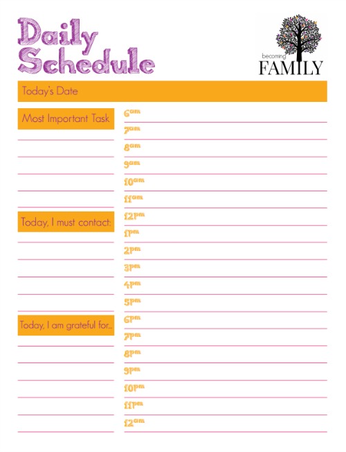 Daily Schedule Printable   Becoming Family