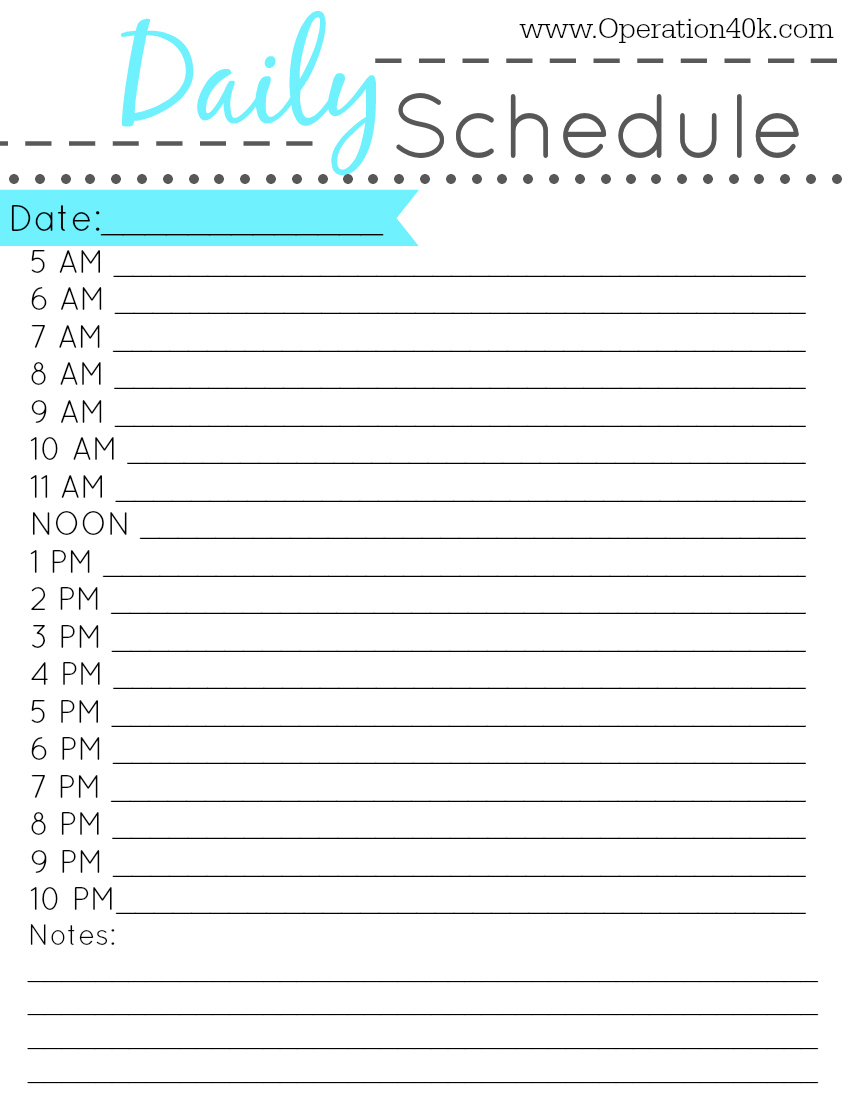 Daily Schedule With Times Printable Filename | heegan times