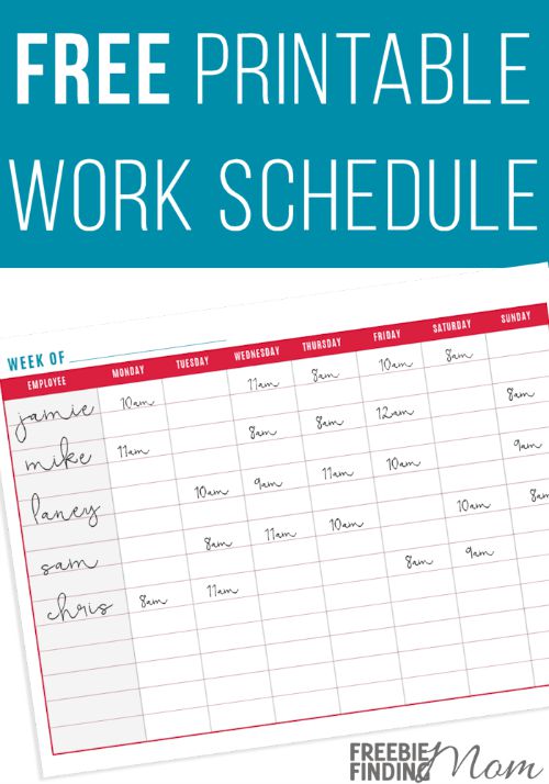 Free Printable Work Schedules | Weekly Employee Work Schedule 