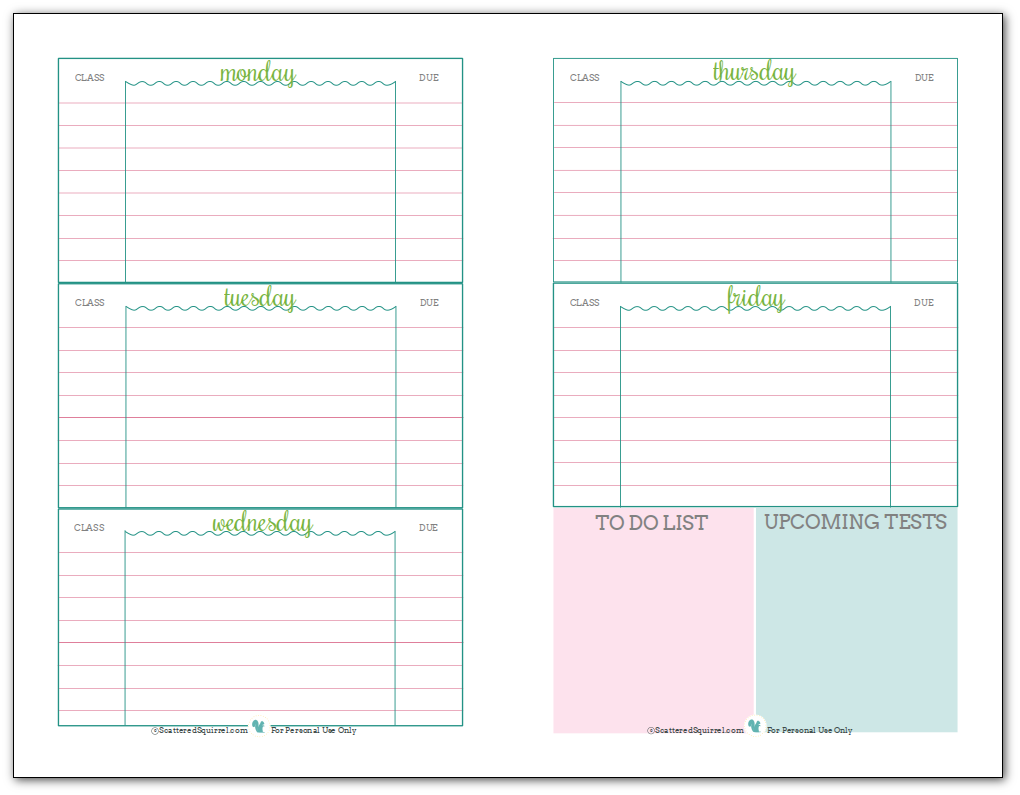 Student Planner printable free to download and use in your 