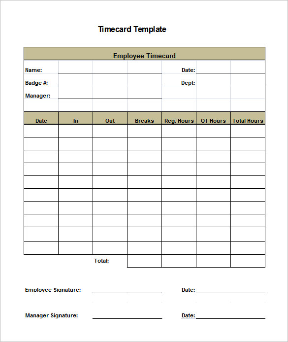 8 Printable Time Card Templates Free Word Excel Pdf Format 