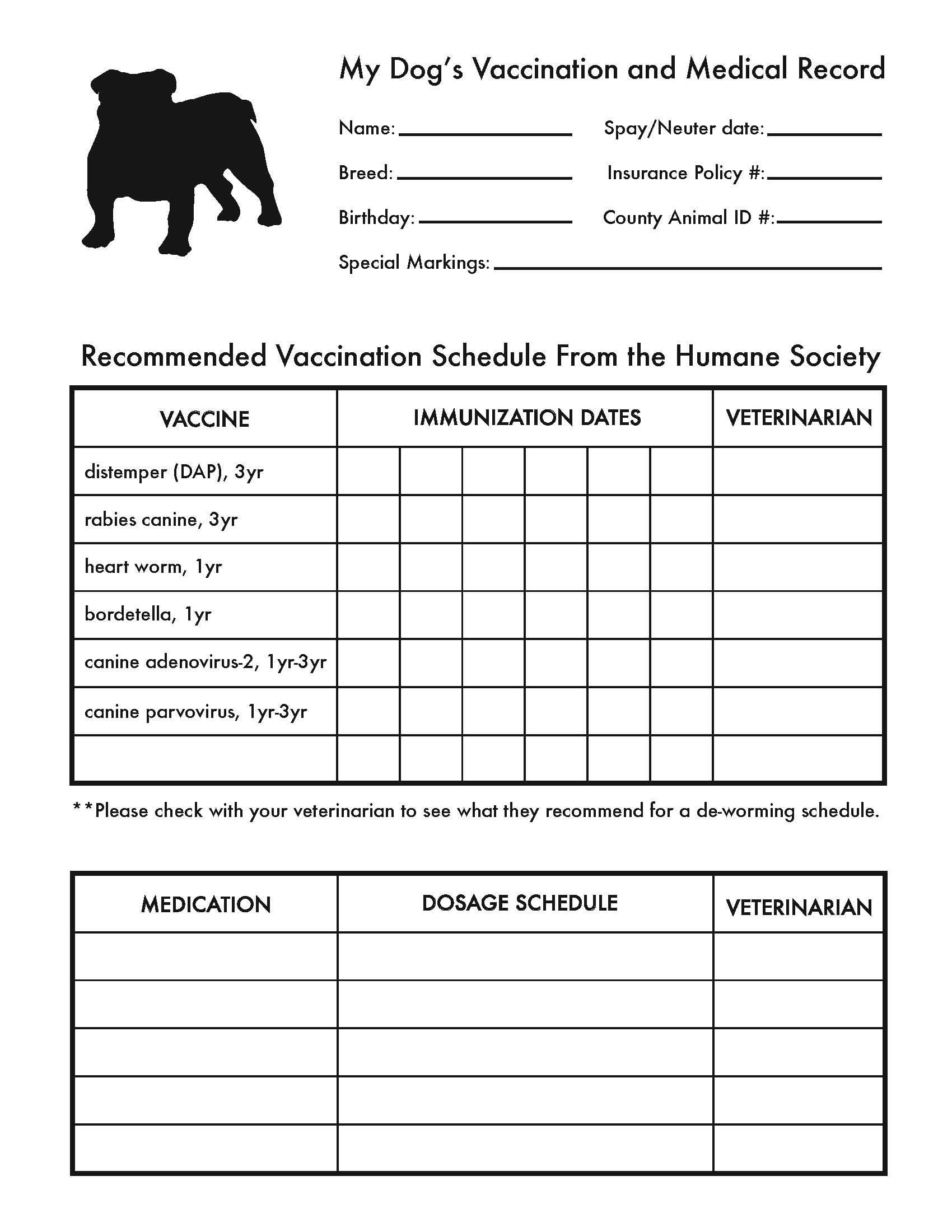 dog vaccination record template | Printable Dog Vaccination Record 