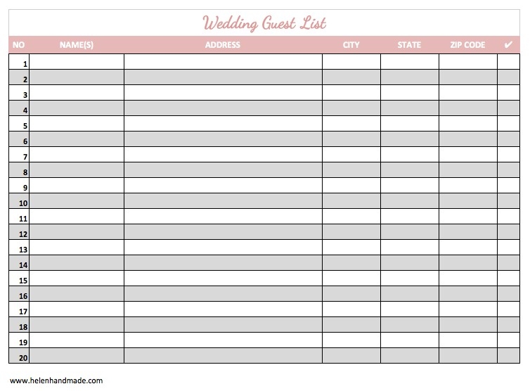 Printable Wedding Guest List Template Pdf Shop Fresh