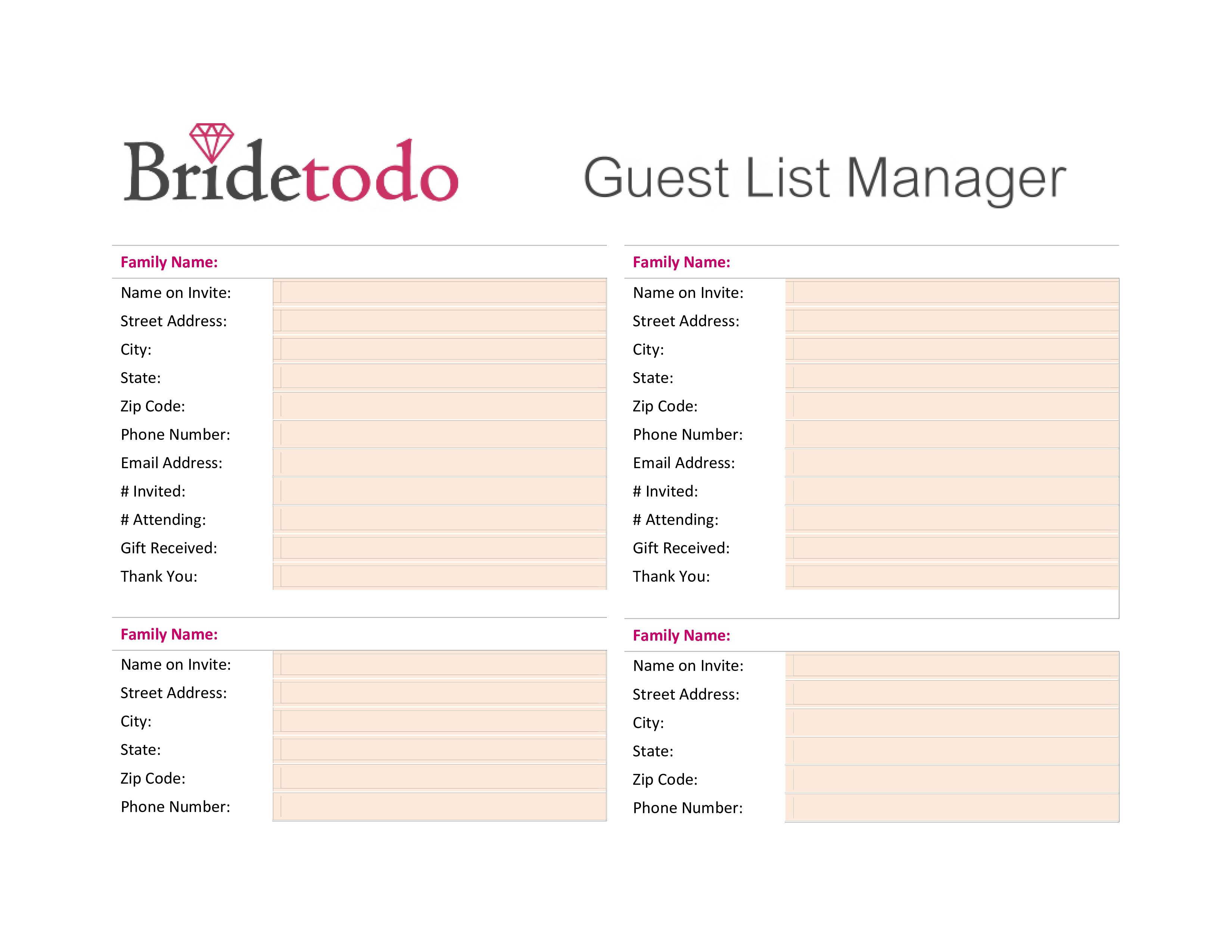 Free Printable Wedding Guest List | Templates at 