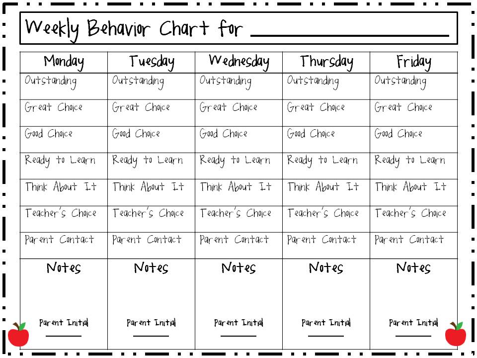 Printable Weekly Behavior Charts shop fresh