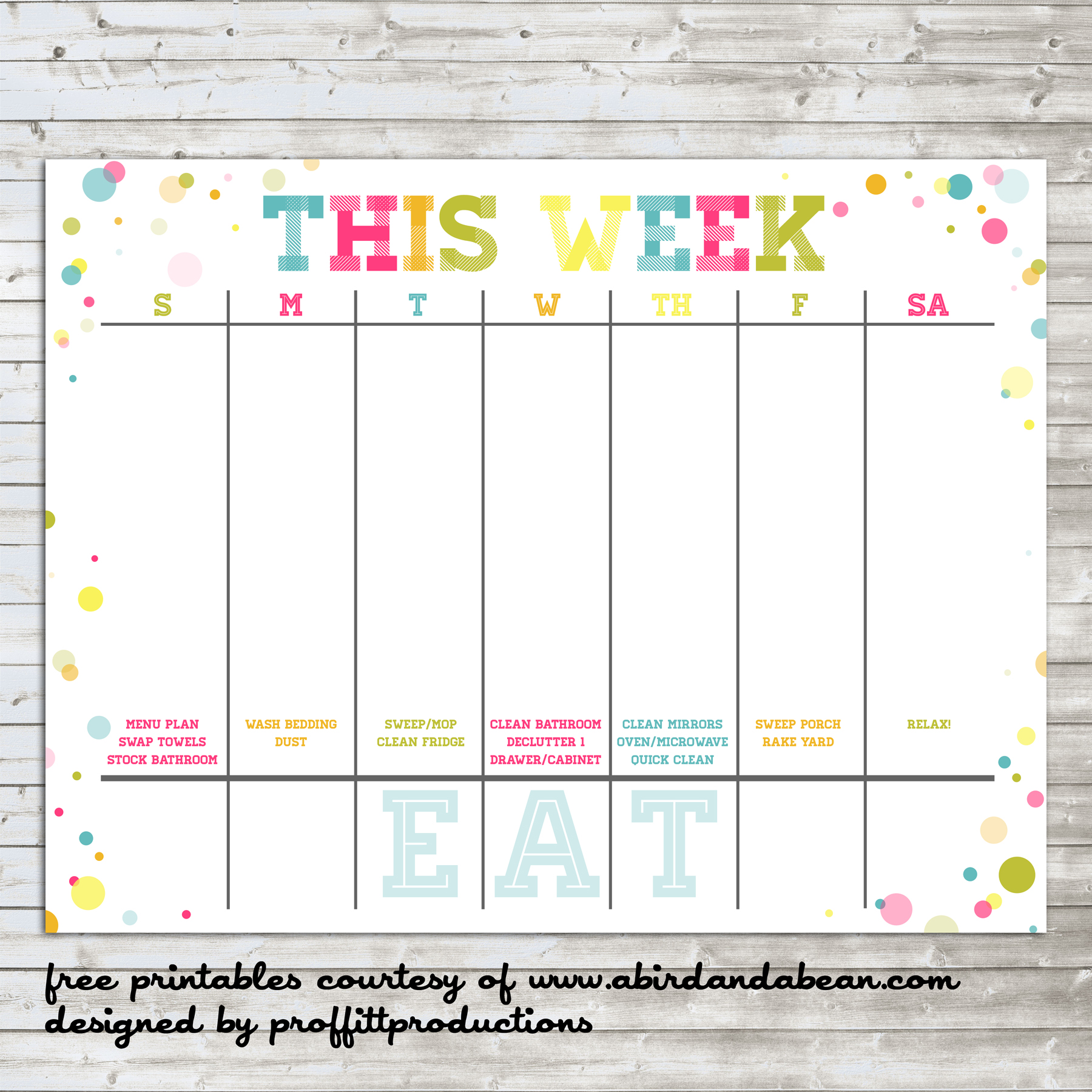 Colorful Weekly Calendar :: Free Printable