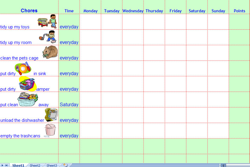 Free Blank Printable Weekly Chore Chart Template for Kids 