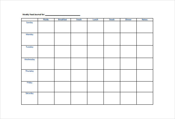 weekly food diary templates   Demire.agdiffusion.com