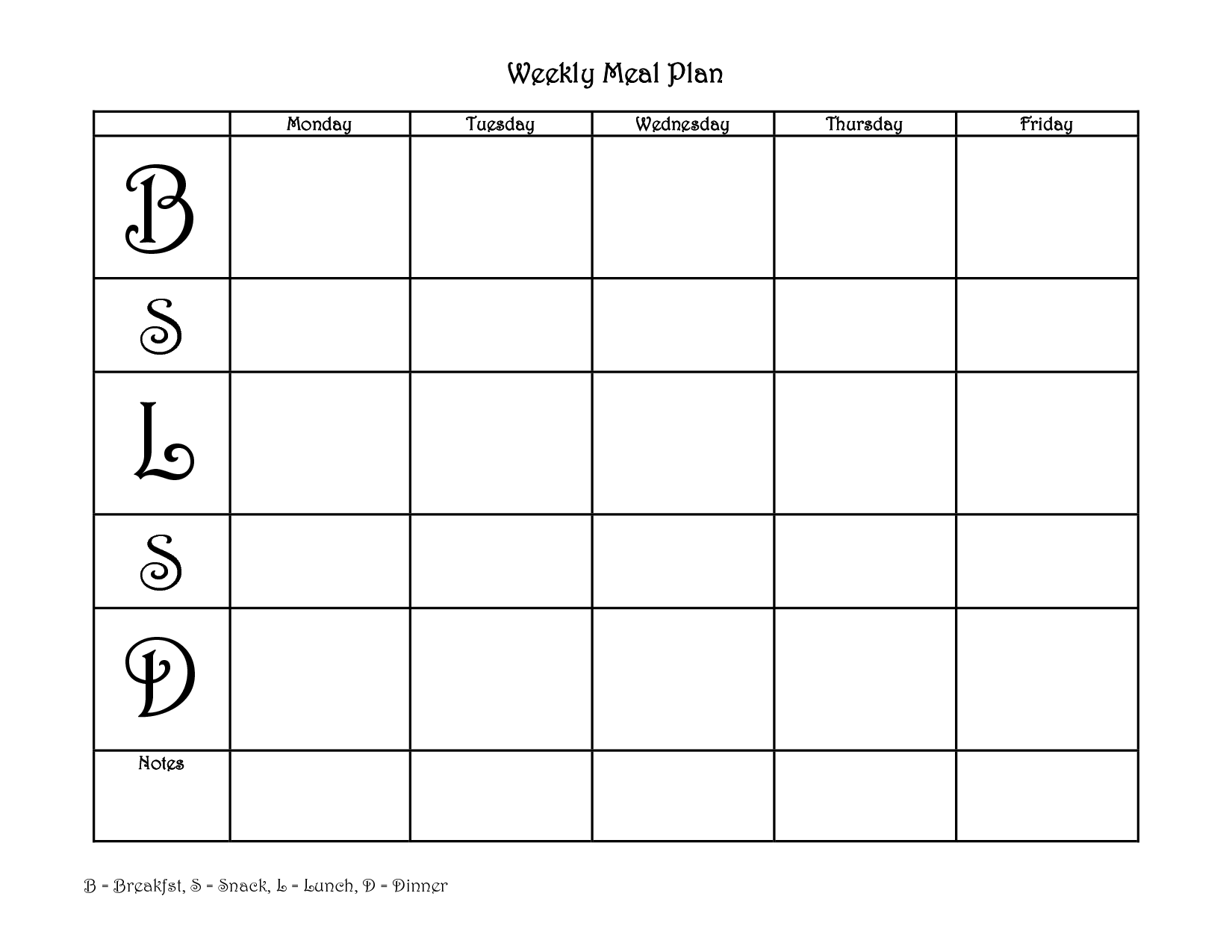 Printable Blank Weekly Meal Planner Template