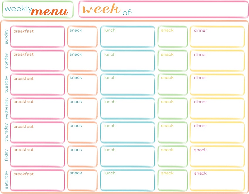 Weekly Meal Planner Template With Snacks Photo Gallery Of Free 
