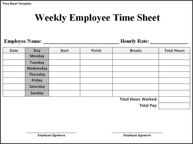 Printable Weekly Timesheet Template shop fresh