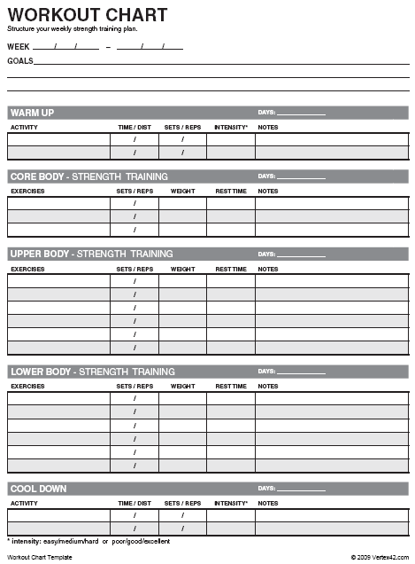 Free Workout Chart | Printable Weight Lifting Chart Template 