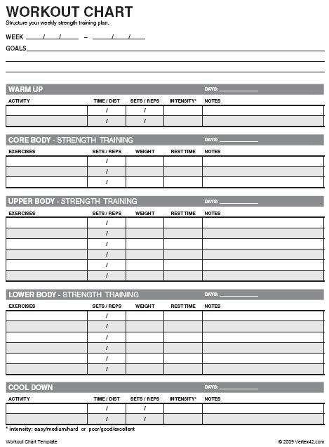 Free Workout Chart | Printable Weight Lifting Chart Template