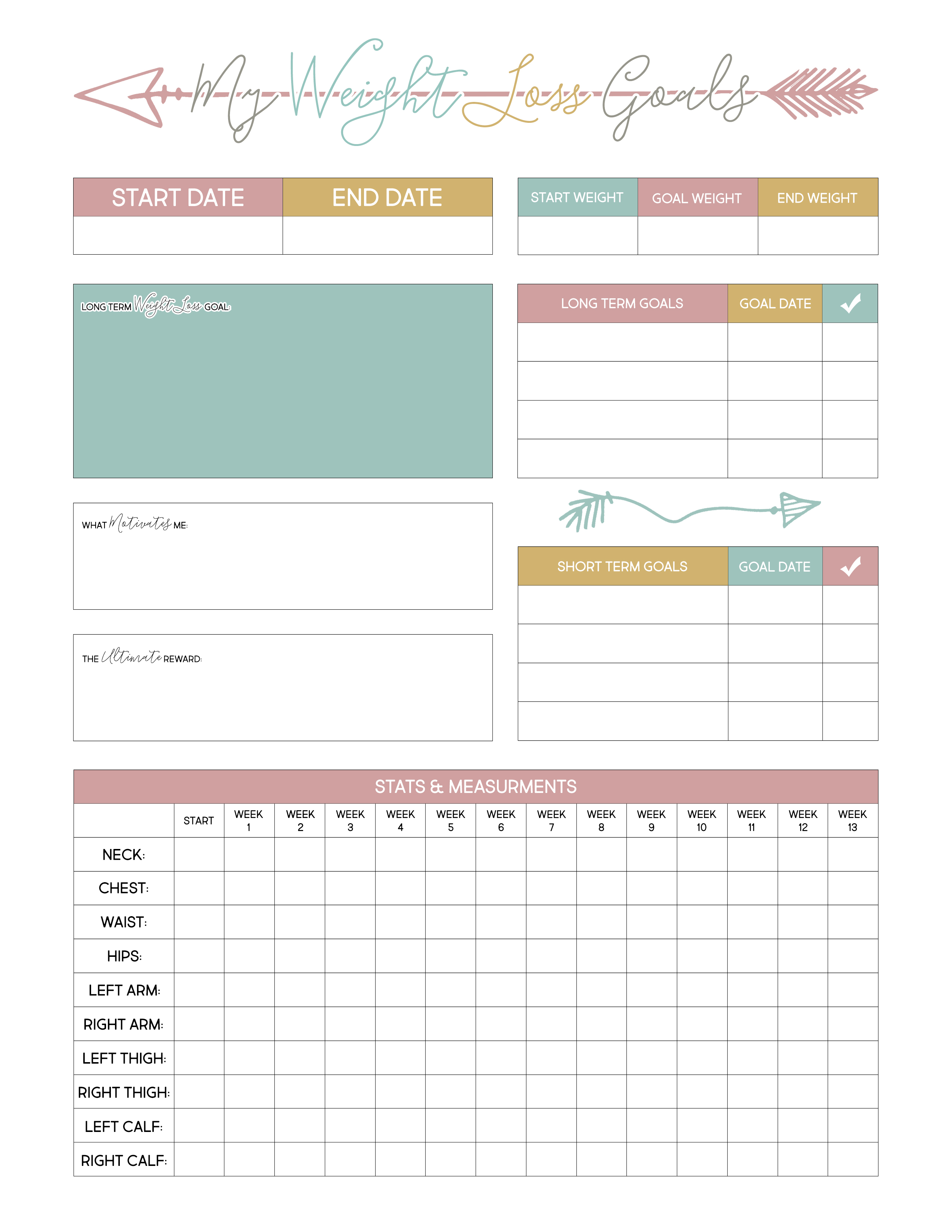 Free Printable Weight Loss Planner   The Cottage Market
