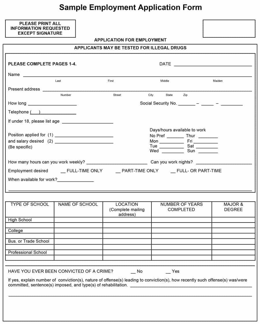 50 Free Employment / Job Application Form Templates [Printable 