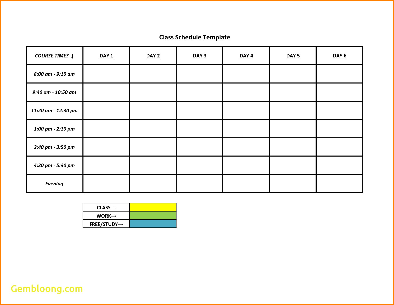 student weekly work schedule template