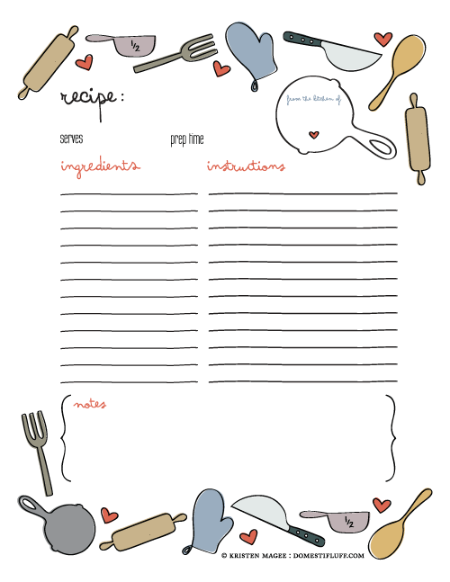 Free Printable Recipe Page Template