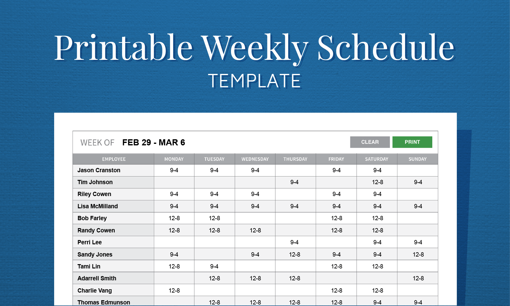 Printable Schedule Templates in Word and Open Office Format