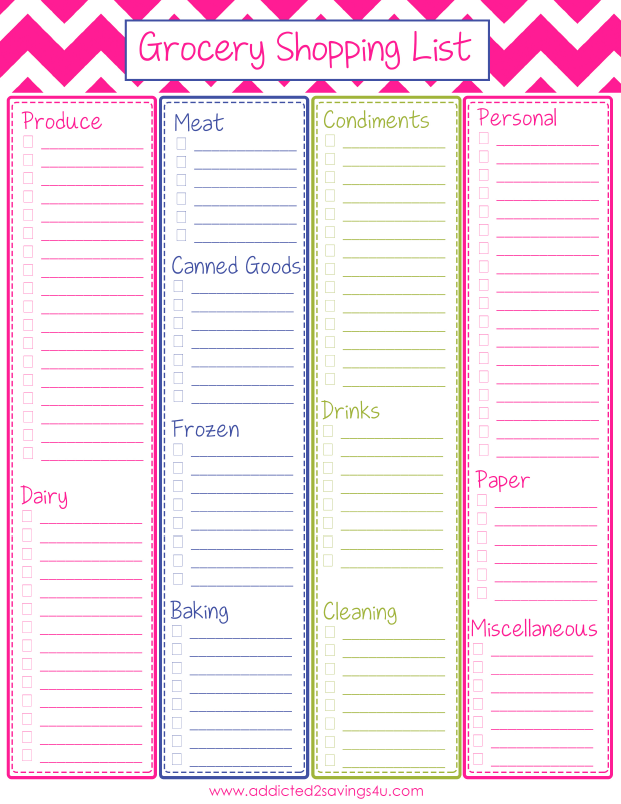 Free Printable Grocery Shopping List   Addicted 2 Savings 