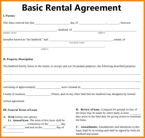 Free Printable Basic Rental Agreement Template Word