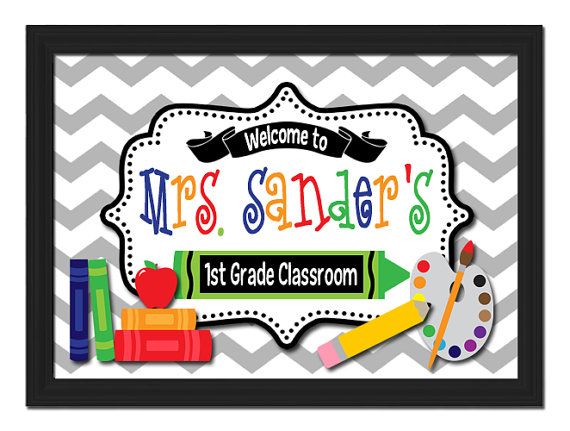 Custom Printable PDF File DIY Teacher Name Sign Colorful Welcome 