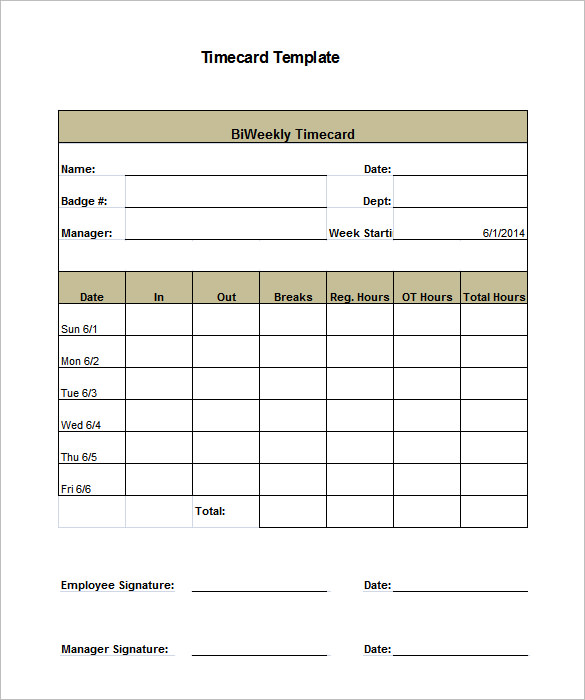 Employee Time Card Template 8 Printable Time Card Templates Free 