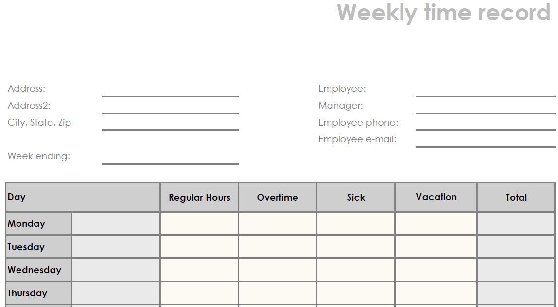 Printable Blank Weekly PDF Time Sheet Form