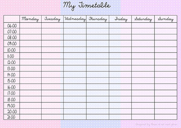 Free printable polka dot timetables | Girl In Awe