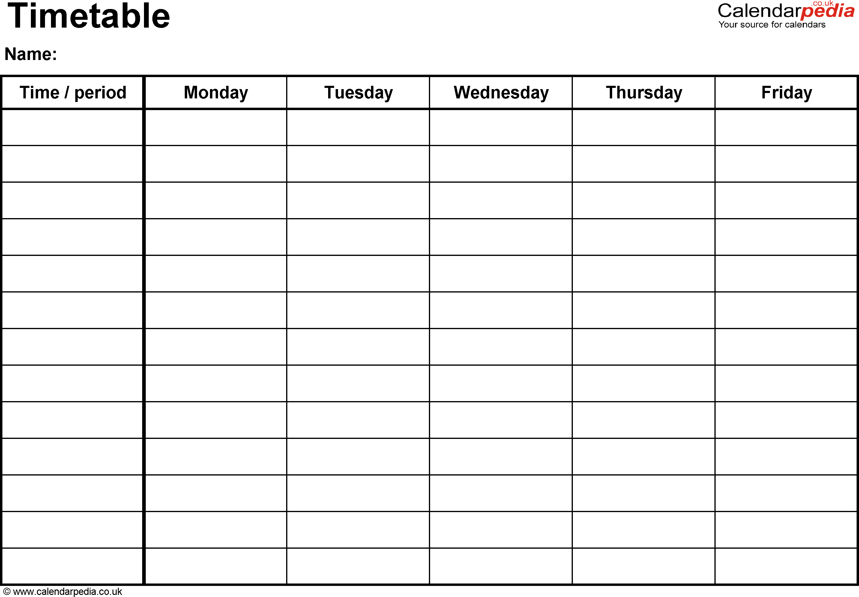 Timetables as free printable templates for Microsoft Word