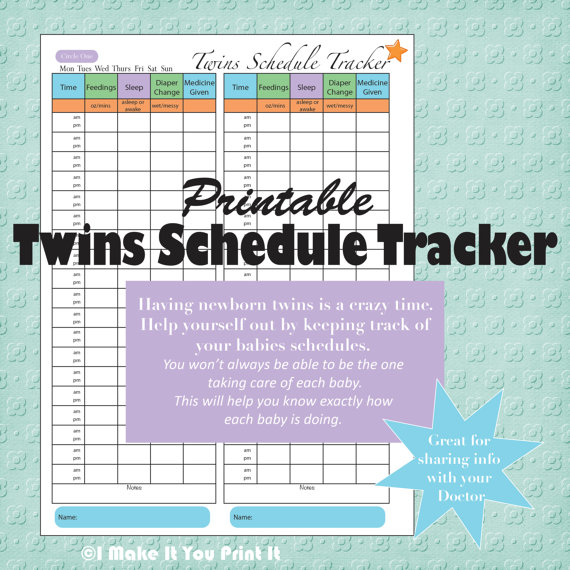 Printable Baby Schedule Tracker and Twins Schedule Tracker | I 