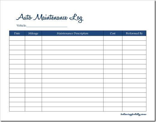 Vehicle Maintenance Log Free Printable Shop Fresh