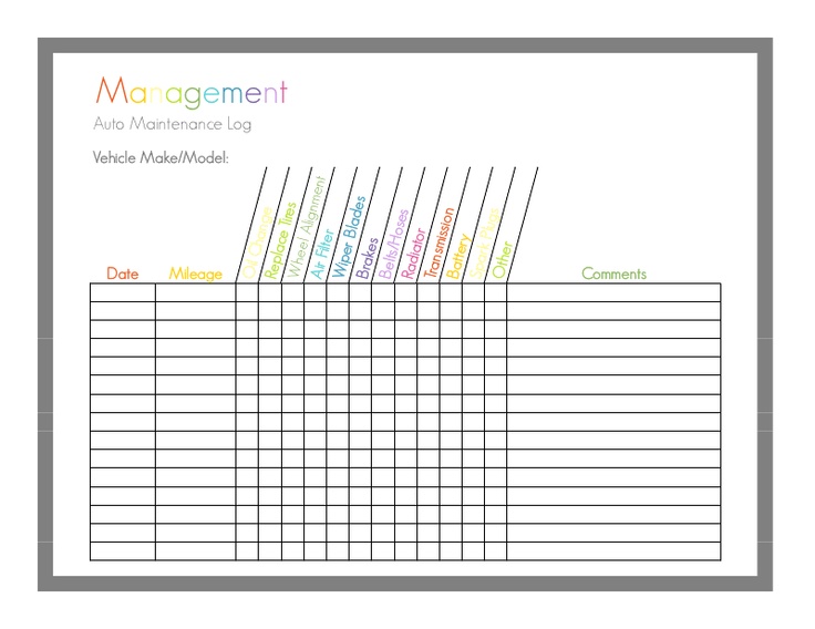 Vehicle Maintenance Log Free Printable Pdf