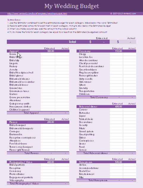 Free Wedding Budget Worksheet   Printable and Easy to Use